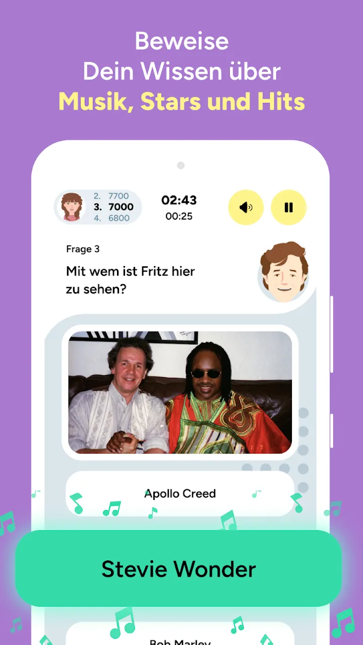 Fragenbereich der Musikquiz-App